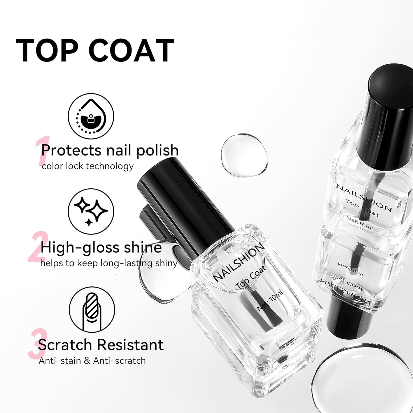 Skiennix Clear Nail Polish - Glossy Top Coat for High Shine Finish | 2 Pack, Quick Dry, Vegan, No Chip