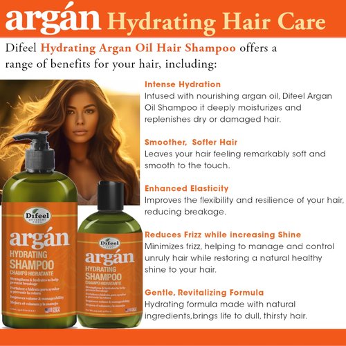 Difeel Argan Hydrating Shampoo - Natural Sulfate-Free Argan Oil for Nourished Hair | 33.8 oz.