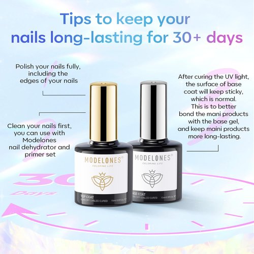 Modelones Gel Top Coat - 2026 Upgrade Super Shiny No Wipe Base & Top Gel Polish | 15 ml