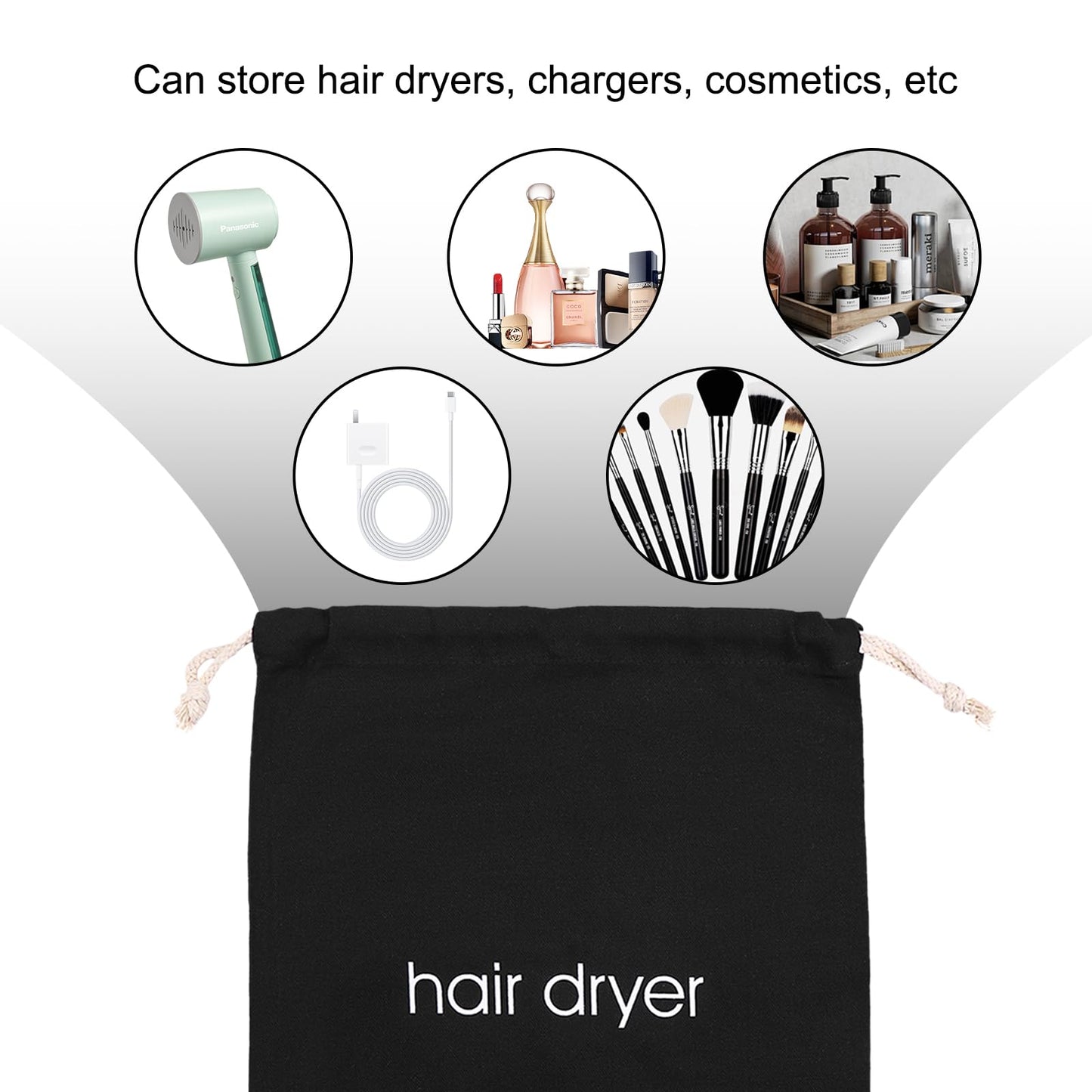 Hair Dryer Bags Bulk, Hairdryers Storage Drawstring Pouch, Blow Dryer Case Container Hairdryer and Styling Tools Accessories Bags for Hotel Home Airbnb Travel Bathroom 15 x 13 in (8 PCS Black)