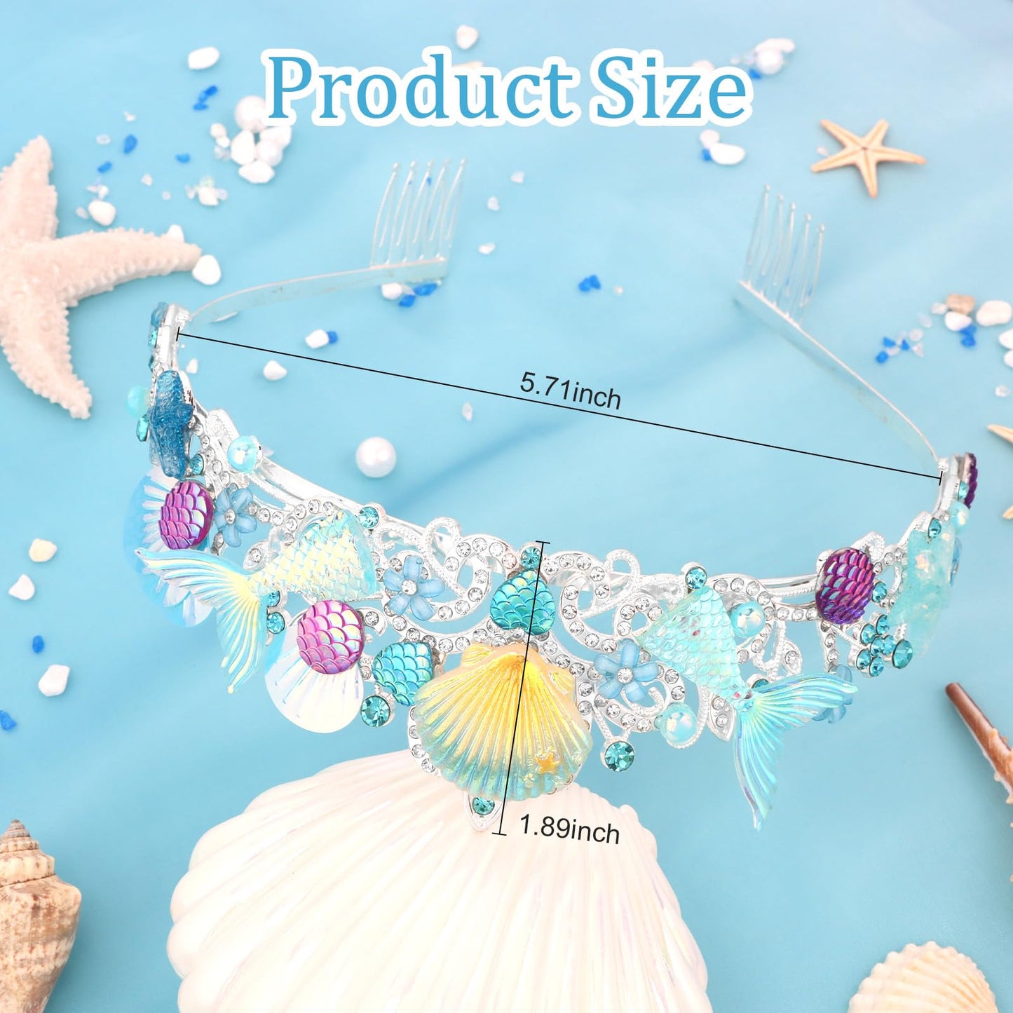 CIEHER Mermaid Crown Blue Shell Tiara Mermaid Tiara for Mermaid Costume Mermaid Birthday Decorations