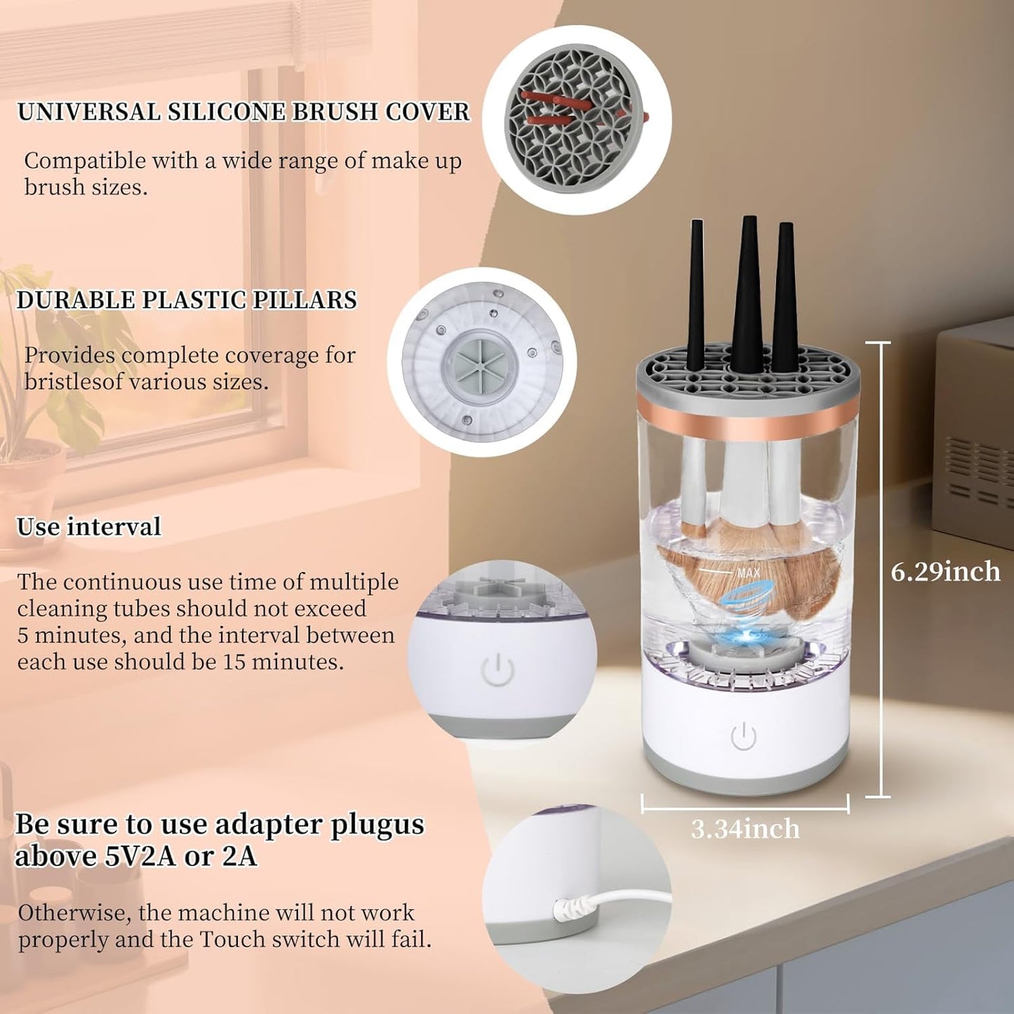 Multi-Functional Electric Makeup Brush Cleaner - Automatic, Energy Saving Makeup Brush Cleaner: Convenient and efficient Makeup Brush Cleaning Solution (white)