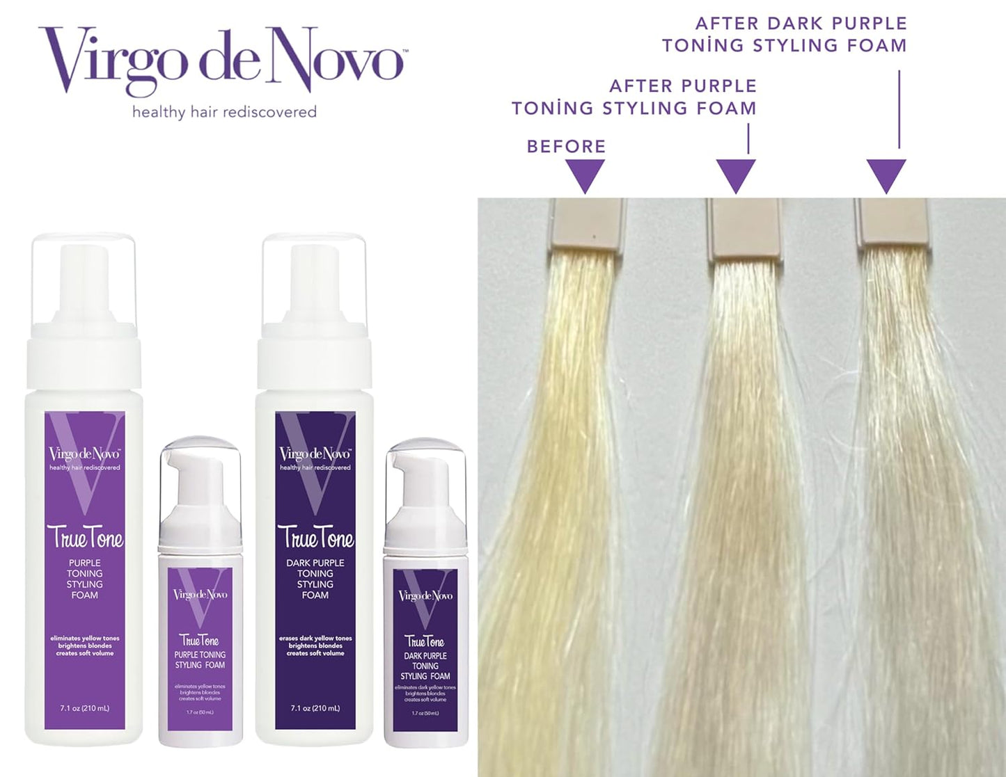 True Tone Dark Purple Toning Foam - Brightens Blonde Hair & Eliminates Brassy Tones - 1.7 oz