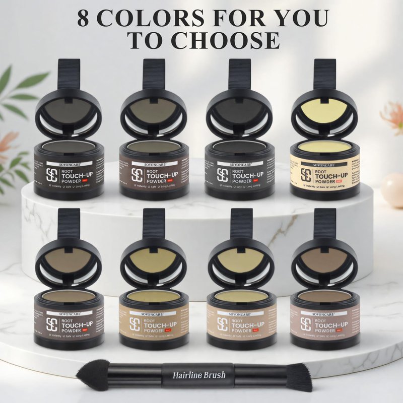 SOVONCARE Wet Hairline Powder for Women & Men - Hair Root Touch Up Powder for Grey Coverage, Thinning Hair & Bald Spots, Stays All Day - Instant Root Cover Up, Includes Brush（Medium Brown 0.14 Oz）