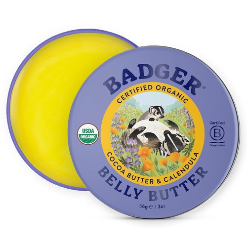 Badger Belly Butter - Organic Stretch Mark Cream for Pregnant Women | Hypoallergenic Cocoa & Coconut, 2 oz Tin