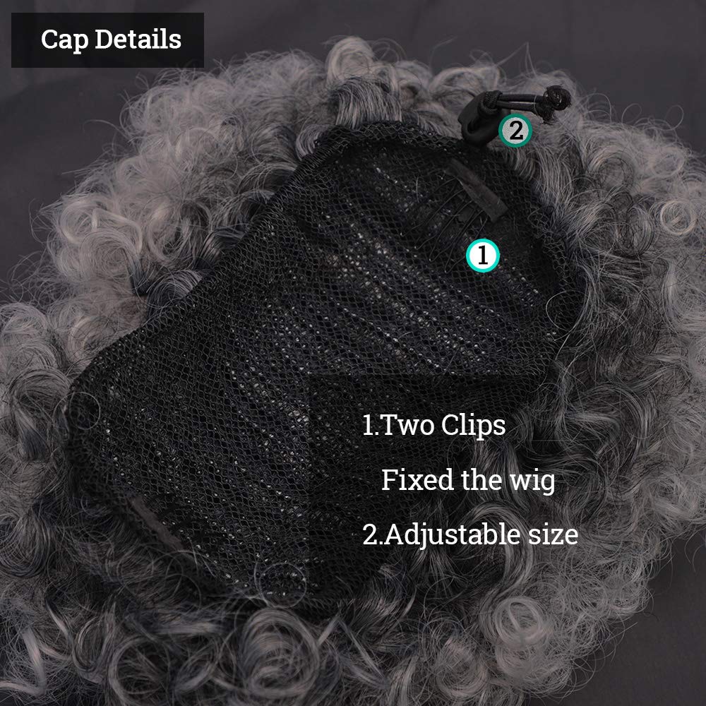 Yinmei Baibian Dark Grey Kinky Curly Afro Puff Drawstring Ponytail Short Afro Bun Extensions Synthetic Updo Hairpieces for Black Women(Ombre Grey)