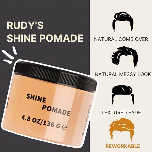 Rudy's Shine Pomade - Medium Hold Frizz Control for Curly & Textured Hair | Non-Greasy 2.2 oz