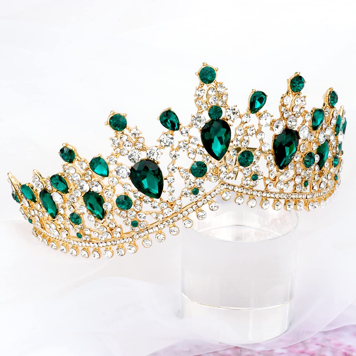 TOBATOBA Queen Crown Green Tiaras and Crowns for Women Rhinestone Princess Tiara Bridal Crown Mermaid Crown Women Gold Crown, Hair Accessories for Costume Party Brithday Halloween