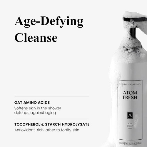Atom Fresh Body Wash - Sulfate-Free Moisturizing Shower Gel for Sensitive Skin | Rose Fressia Oud Scent, 16.2 oz