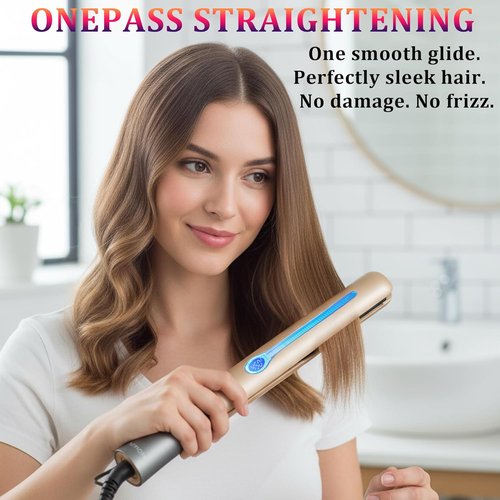 NITION Ceramic Tourmaline Hair Straightener - Fast Heating LCD Flat Iron with 3D Floating Plates | Travel Pouch Included
