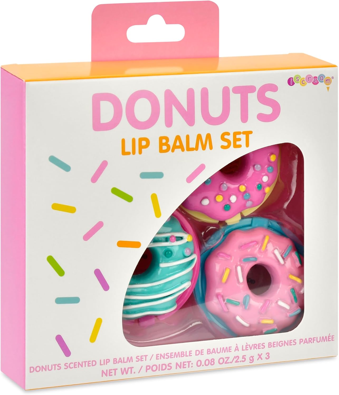 iScream Lip Balm Trio - Sprinkle Donuts Shaped Watermelon, Strawberry & Vanilla Scents