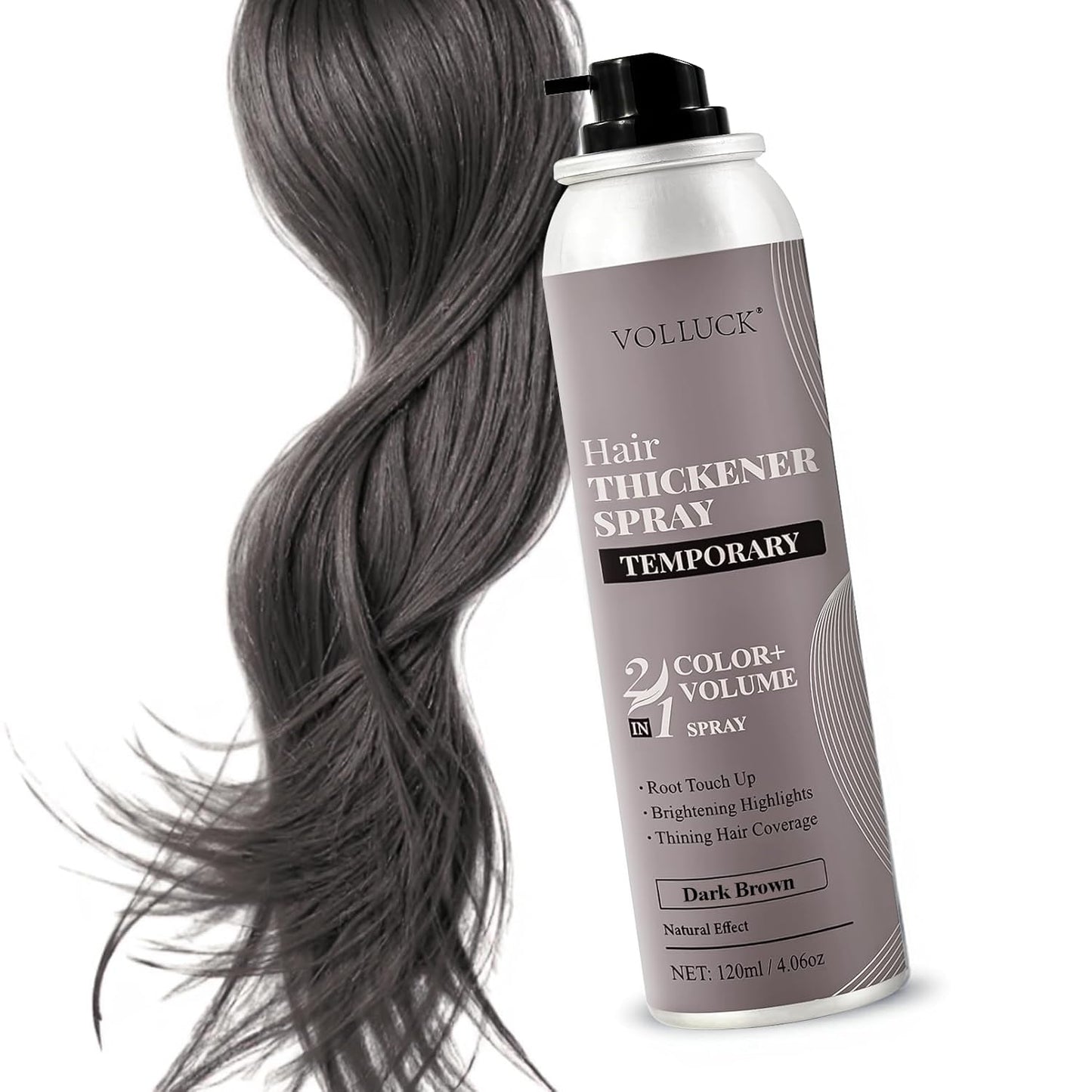VOLLUCK Hair Thickening Fibers Spray - Temporary Dark Brown Root Concealer for Men & Women | Sweatproof Coverage