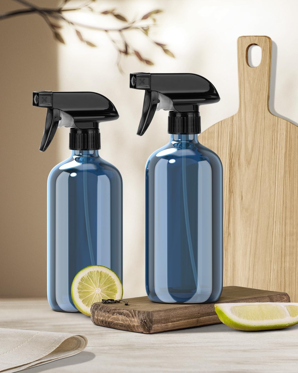 Glass Spray Bottle, Indigo Blue Glass Spray Bottle Set & Accessories for Non-toxic Window Cleaners Aromatherapy Facial Hydration Watering Flowers Hair Care (2 Pack/16 oz)(Indigo)