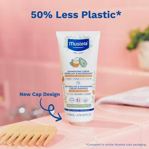 Mustela Detangling Cream Shampoo - Nourishing Shea Butter & Avocado for Curly Hair - 6.76 Fl. Oz.