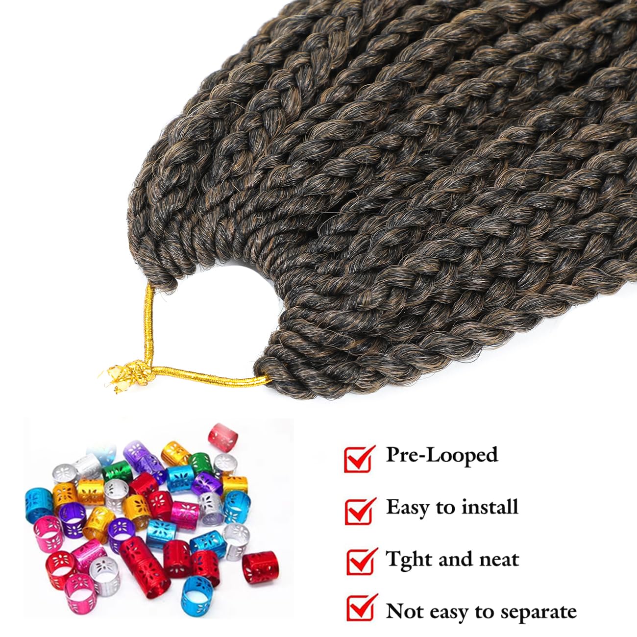 2 Packs 18 Inch 48 Strands Crochet Box Braids Crochet Hair Pre looped Crochet Hair Goddess Braid Hair Crochet Braids for Black Women Braiding Hair (T1b/27)