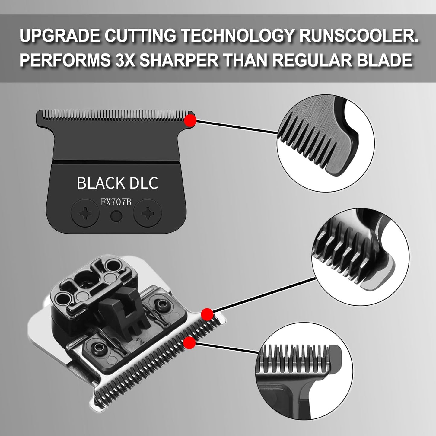 TRAH FX707B Replacement Blades - Black DLC Compatible with BaByliss Barberology FX787 & FX726 Trimmers