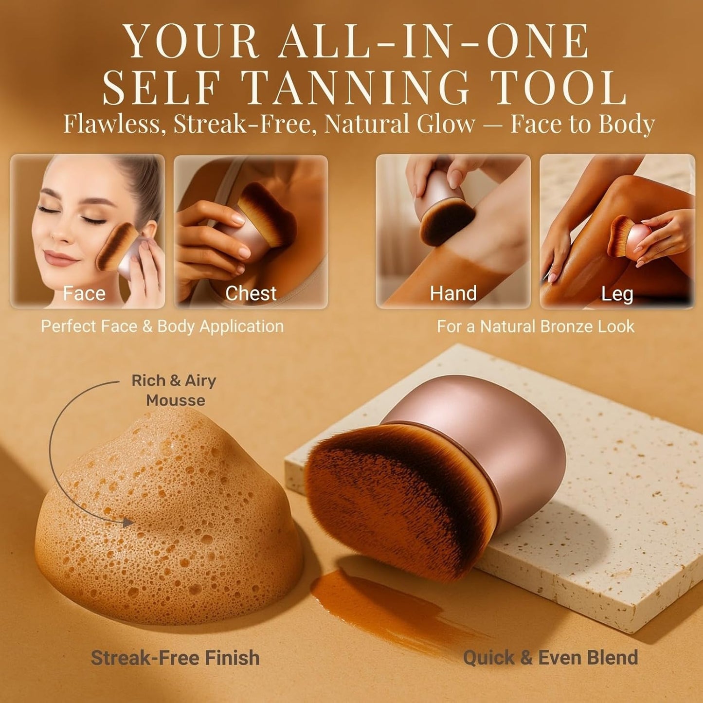 Skiennix Self Tanner Brush - Extra Large Kabuki Applicator for Streak-Free Tanning | Flawless Coverage on Body & Face