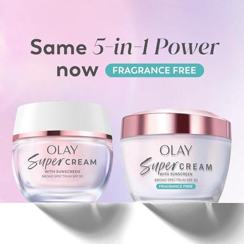 Olay Super Cream - Fragrance-Free Lightweight Face Moisturizer with SPF 30 | 5-in-1 Hydration & Brightening, 1.7 oz