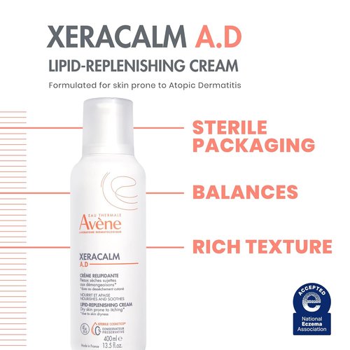 Avène XeraCalm A.D Lipid-Replenishing Cream - Fragrance-Free, No Preservatives, 13.5 Oz for Eczema Relief