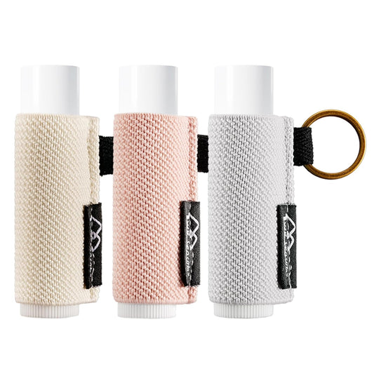 WK IEASON - Lip Balm Holder Keychain | Elastic Clip-On Sleeve for Lipstick & Chapstick - Pink/Grey/Beige