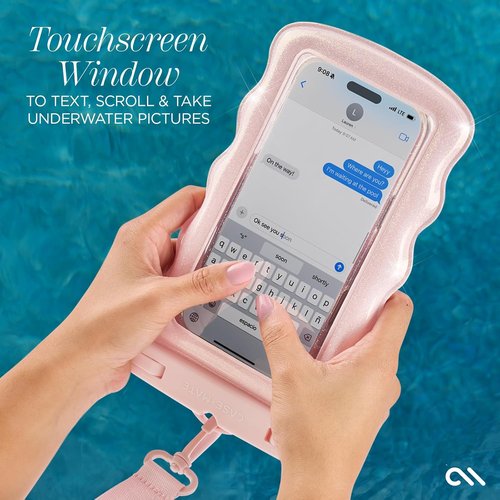 Case-Mate Wavy Waterproof Phone Pouch - Large Floating Case with Crossbody Lanyard - Ideal for Travel | Ballet Pink Twinkle