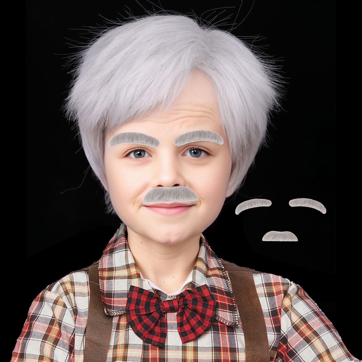 White Old Man Wig with Mustache and Eyebrows Grandpa Costume Accessories for Boy Kid for 100 Days of School Halloween Party