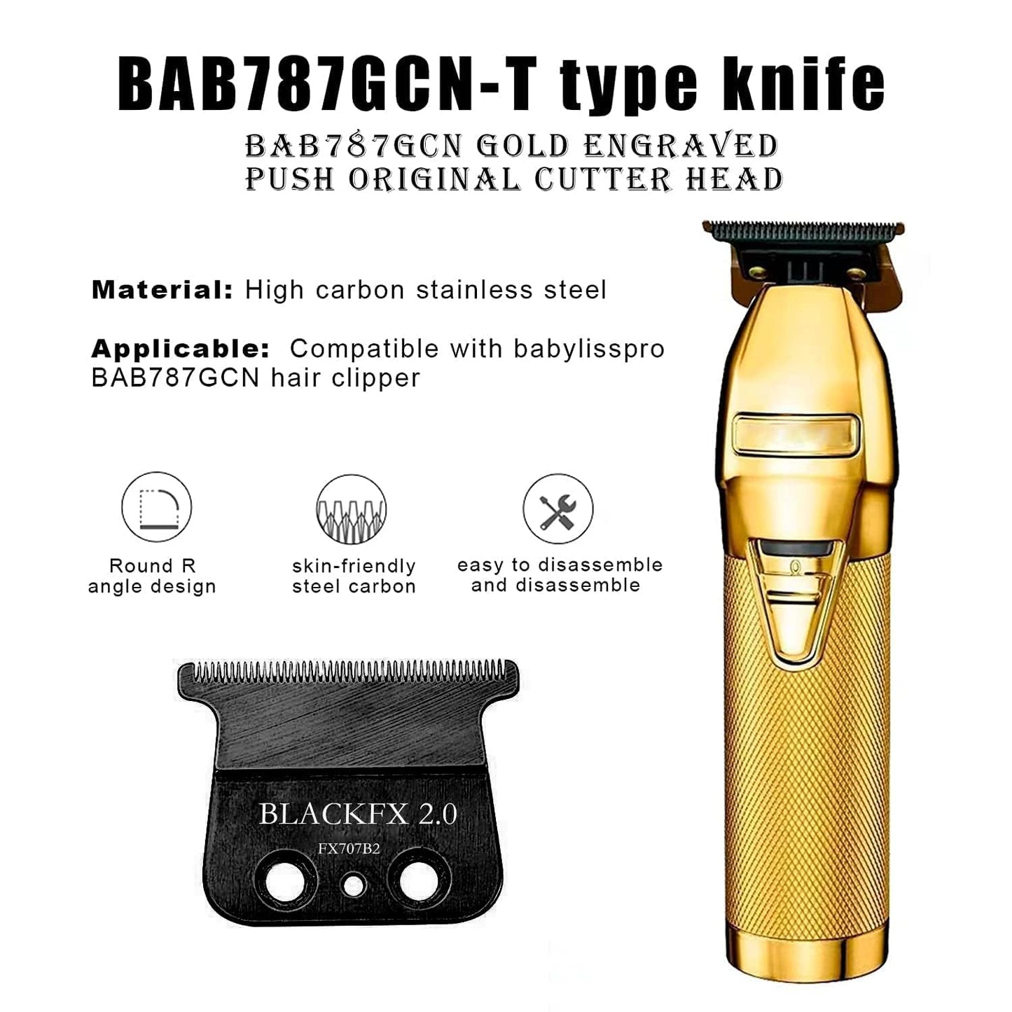 BaBylissPRO FX707ZB2 Replacement Blades - Compatible with FX787 & FX726 Trimmers - Black