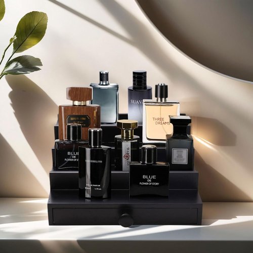 Regine Switzerland Cologne Organizer - 4-Tier Wooden Perfume Display Stand with Drawer & Hidden Compartment