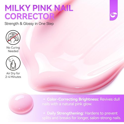 Gelike Nail Strengthener & Growth Polish - Milky Pink Protein & Vitamin Enriched Quick Dry Hardener | 16ml Vegan Formula for Brittle Nails