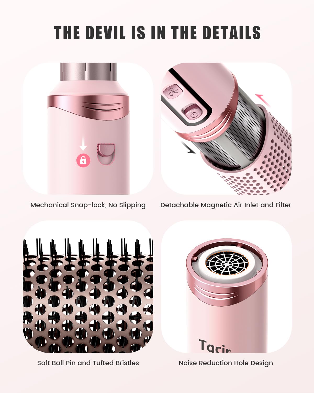 Tqcir 8-in-1 Professional Hot Air Styler - Powerful Multi-Styler with Auto-Wrap Curler | Pink