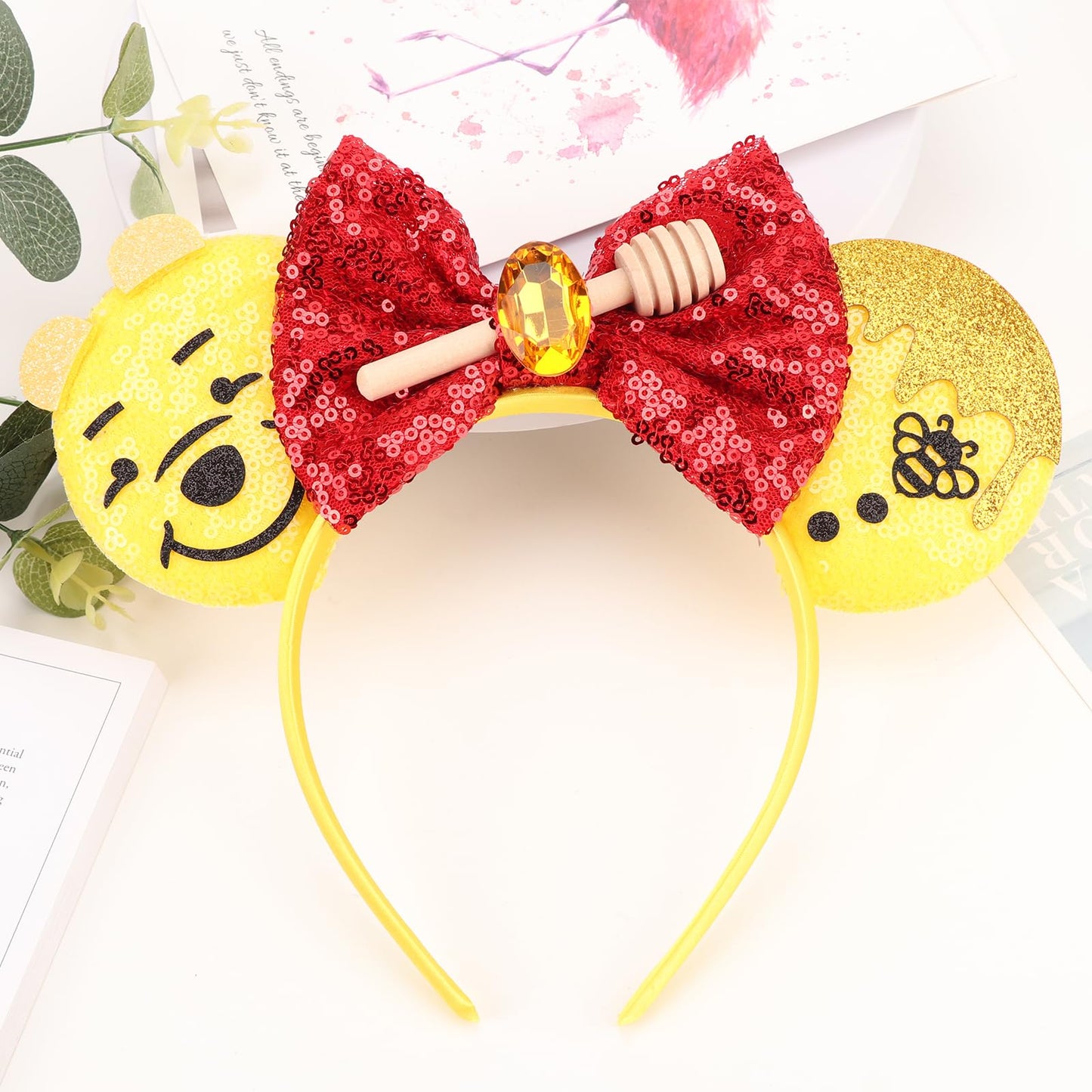 AQOKKA 1 Pcs Mouse Ears Headbands with Bow for Birthday Party, Hair Hoop Party Decoration Cosplay Costume Hair Accessories for Women & Girls