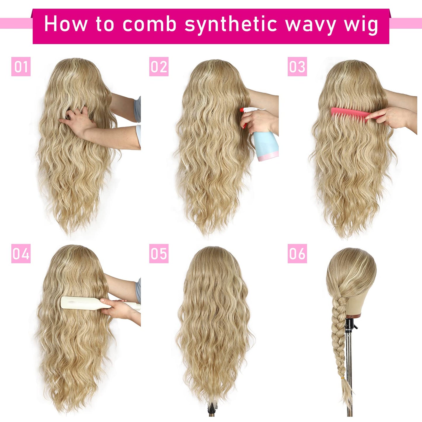 SAPPHIREWIGS Synthetic Headband Wig Loose Body Wave Blonde Highlight Color Glueless Synthetic Wigs For Women With None Lace Front Wig 150% Density 26 inch