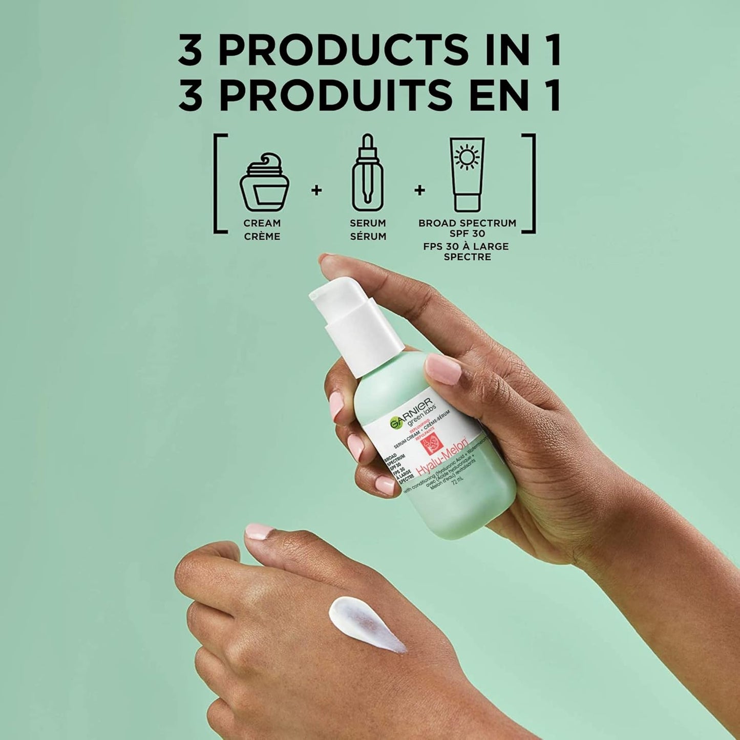 Garnier Green Labs Hyalu-Melon 3-in-1 Replumping Serum Cream - Hydrating with SPF 30, 2.4 Fl Oz