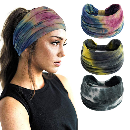 Eyanse Workout Headbands for Women Leopard Boho Retro Paisley Fabric Fashion Stretch Head Wraps Yoga Hair Bandana Head Bands Pack of 3,Colorful