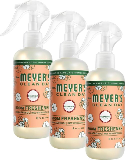Mrs. Meyer's Clean Day Room & Air Freshener Spray - Non-Aerosol Essential Oil Infusion, Geranium, 8 Fl. Oz (Pack of 3)