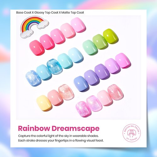 Beetles Pastel Gel Polish Set - Rainbow Dreamscape 25 Colors Spring Gel Polish Kit with Base Coat&Top Coat Soak Off UV Led Nail Set Pastel Glitter Colors Nail Art Kit Easter Gifts for Women&Girls