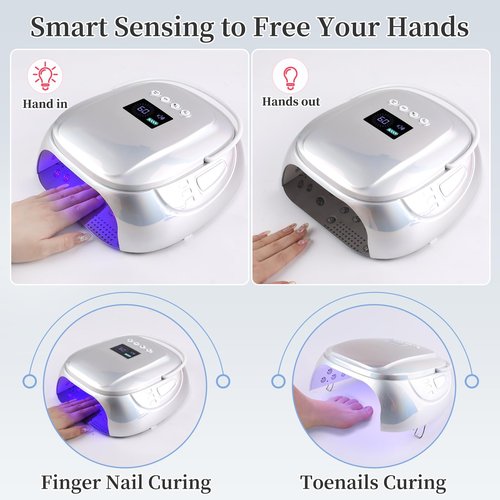 BOMOQING 126W Rechargeable UV LED Nail Lamp, Portable Cordless Nail Dryer with Auto Sensor and 4 Timer Settings, Professional Curing Lamp for Gel Polish and Salon (Plating Silver)