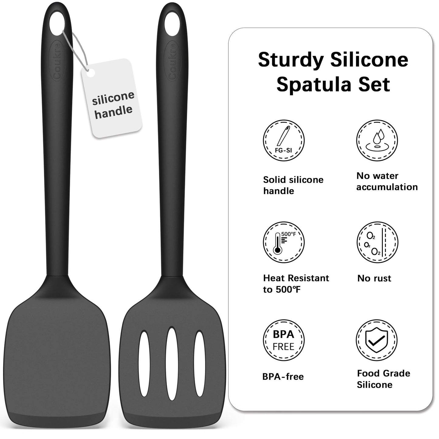 Coukre 2 Pack Silicone Spatula Set, High Heat Resistant, BPA Free Kitchen Spatula, Solid & Slotted Turner for Non-Stick Pans, Sautéing, and Flipping (2, AquaGreen)