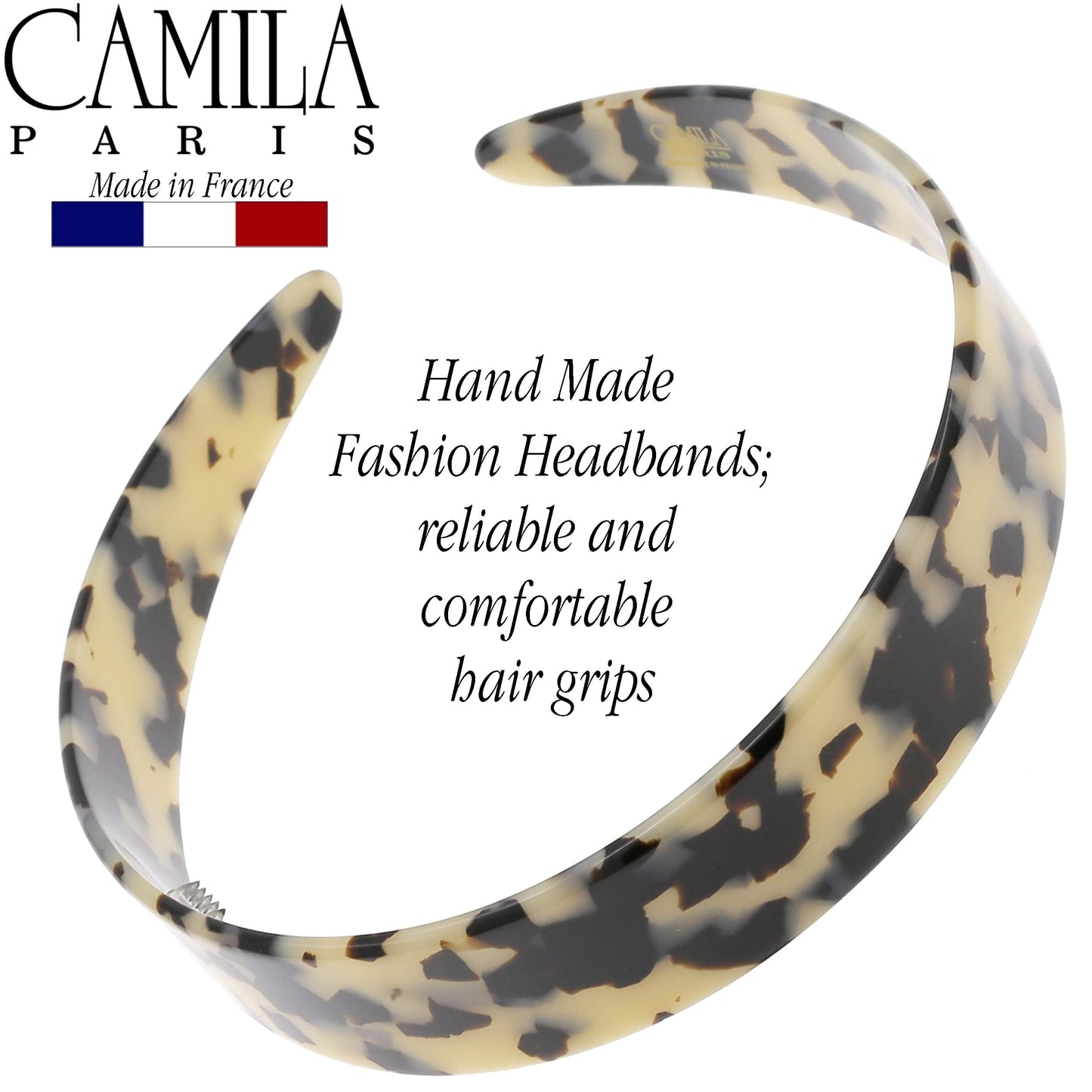 Camila Paris CP3464 French Headband for Women, Handmade White Tokyo, Strong Hold Grip Women's Hair Band, Ligth and Very Flexible, No Slip and Durable Styling Girls Hair Accessories, Made in France