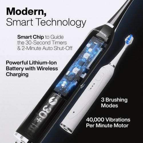 Aquasonic Duo Electric Toothbrush - Dual Handle Ultra Whitening | 40,000 VPM, 3 Modes, 10 Brush Heads & 2 Cases