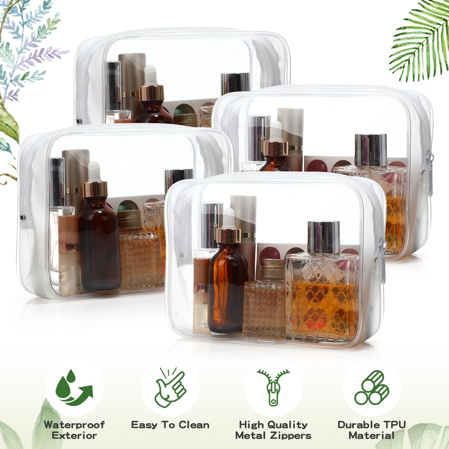 Weewooday 12 Pieces Clear Cosmetics Bag PVC Zippered Clear Toiletry Carry Pouch Cosmetic Makeup Bag Waterproof Makeup Vinyl Plastic Organizer Case for Vacation Bathroom(Matte White,Large)