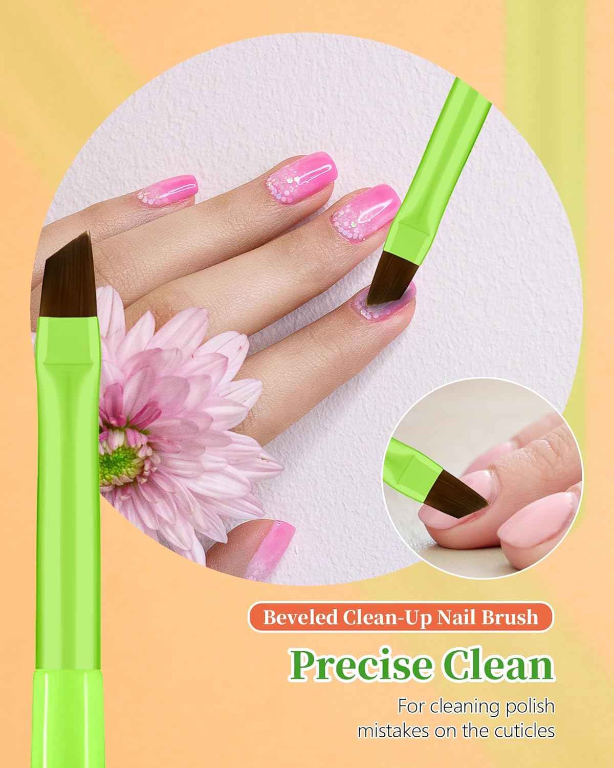 Skiennix Nail Polish Clean Up Brush Set - 3 Acetone Resistant Brushes for Perfect Nail Art | Bright Green