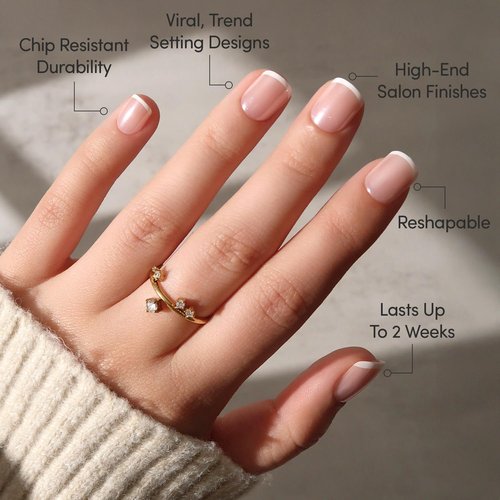 Glamnetic Press On Nails - Pearly Please | Super Short White French Tip Fake Nails, Extra Short Salon Quality French Manicure | 12 Sizes - 30 Nail Kit with Glue