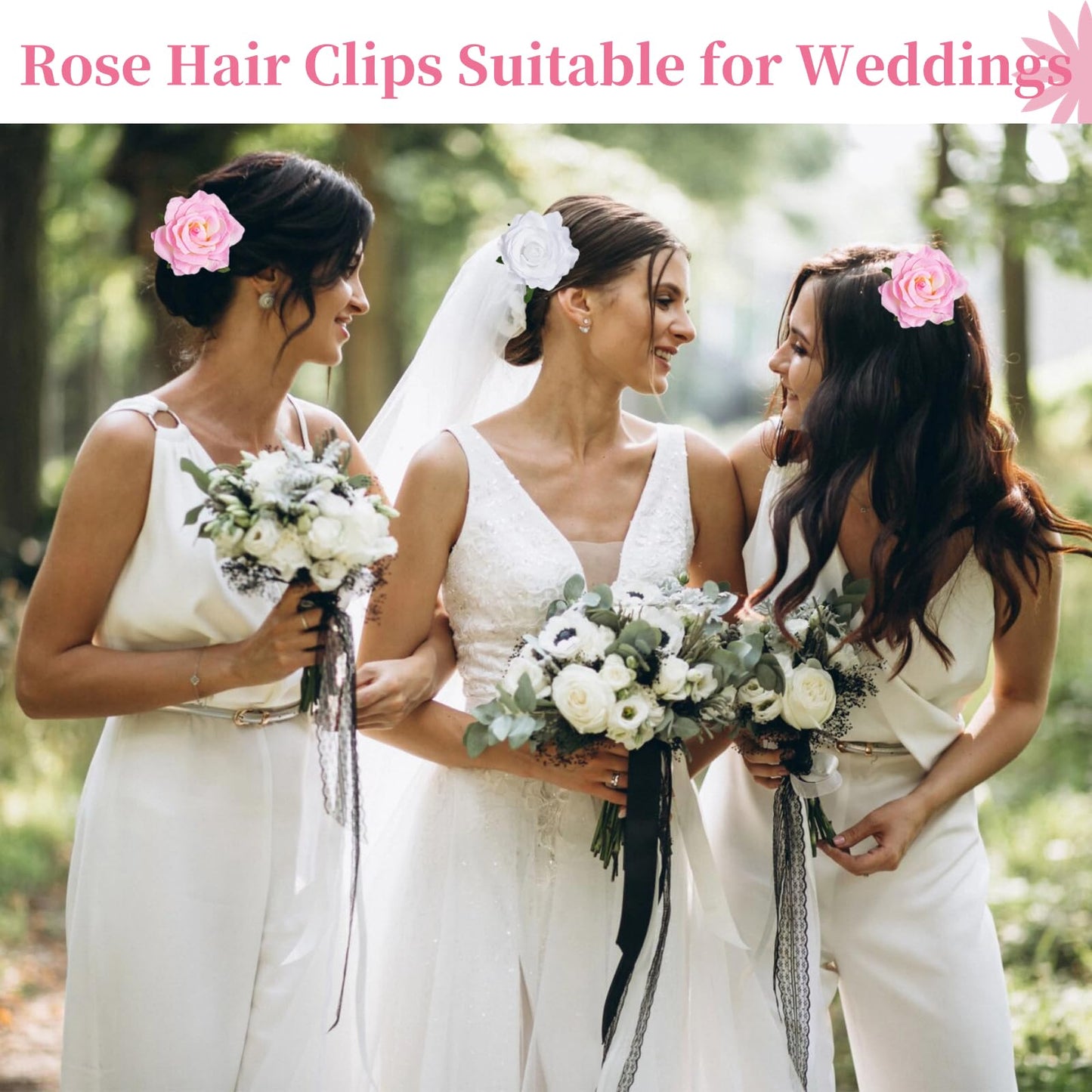 Lnrueg 30 Pack Artificial Rose Flower Hair Clips for Women, 4 Inch Large Flower Claw Clips for Thick Hair, Hair Accessories for Wedding