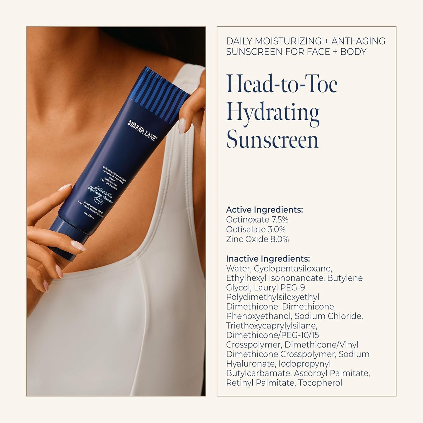 Skiennix Hydrating Sunscreen - Broad Spectrum SPF 45 | Anti-Aging Moisturizer with Hyaluronic Acid & Vitamin C, 5.1 oz