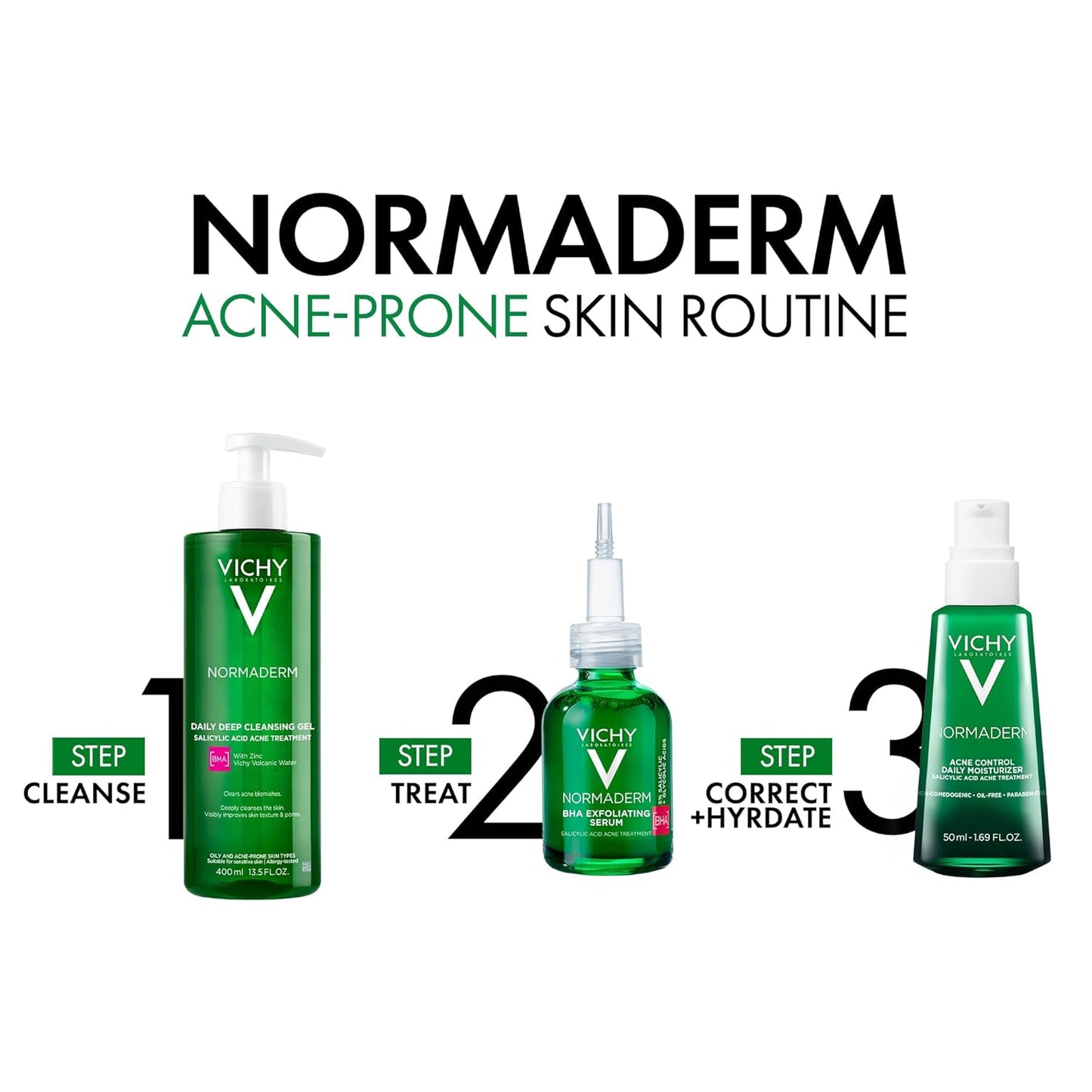 VICHY Normaderm Daily Acne Face Wash - Salicylic Acid Cleanser for Oily Skin | Clears Clogged Pores