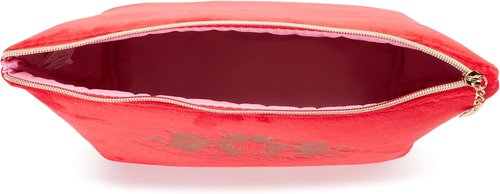 Juicy Couture Red Makeup Bag - Stylish Cosmetics Organizer with Rhinestones & Gold Terrier Design
