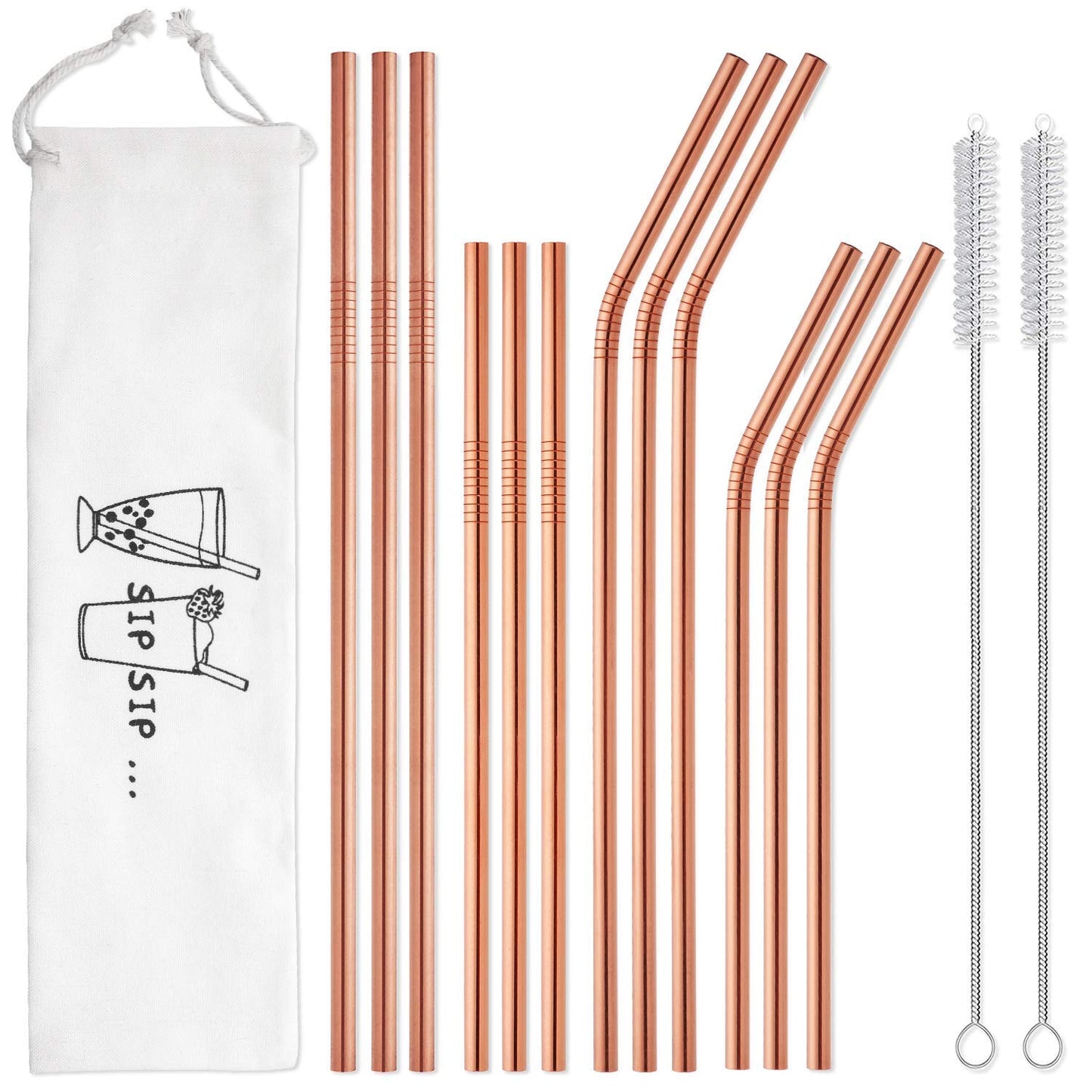 Hiware 12-Pack Black Stainless Steel Straws Reusable with Case - Metal Drinking Straws for 30oz and 20oz Tumblers Dishwasher Safe, 2 Cleaning Brushes Included