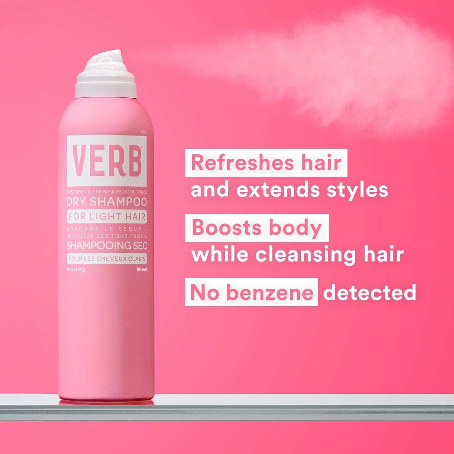 VERB Dry Shampoo Light - Refreshing Spray for Light Tones | Absorbs Oils & Extends Styles - Vegan Formula