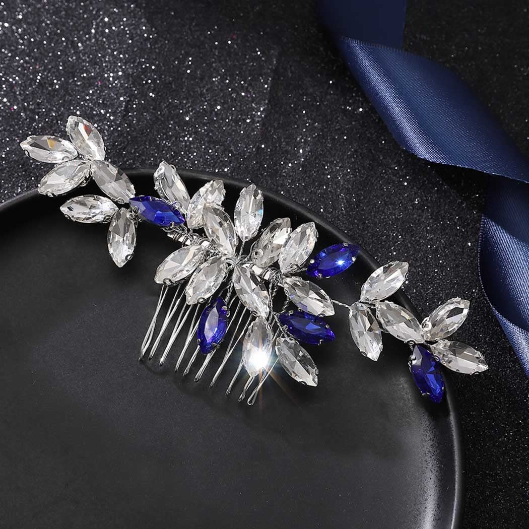 Latious Crystal Bride Wedding Hair Comb Blue Rhinestone Bridal Hair Clip Silver Hair Piece Gem Hair Accessories for Women and Girls (Blue)